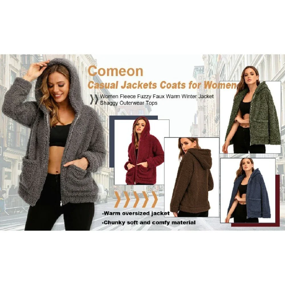 Oversized Faux Shearling Hooded Jacket - Fleece Lined Winter Coat